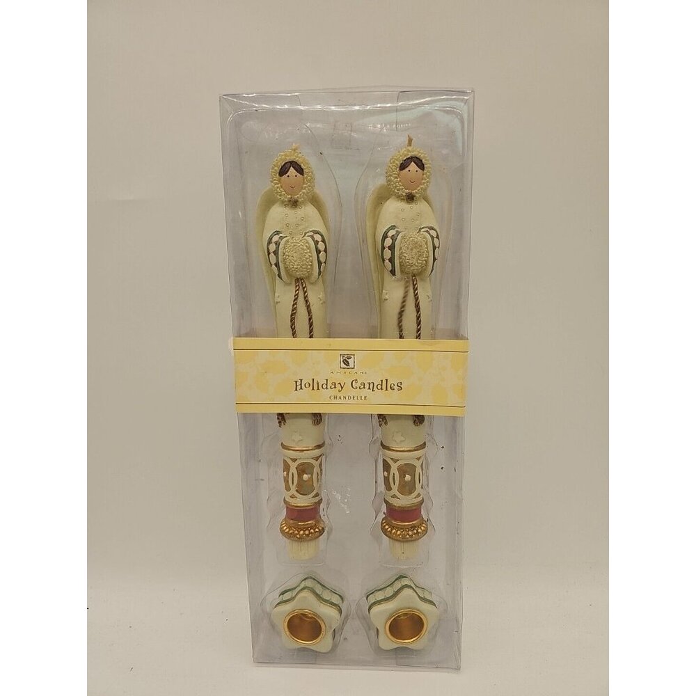 VTG AMSCAN HOLIDAY ANGEL CANDLE‎ SET OF 2 10" CHRISTMAS #449407 HAND PAINTED